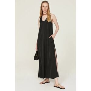 Rosetta Getty Collective Sleeveless Satin Shift Maxi Dress in Black – Size 10